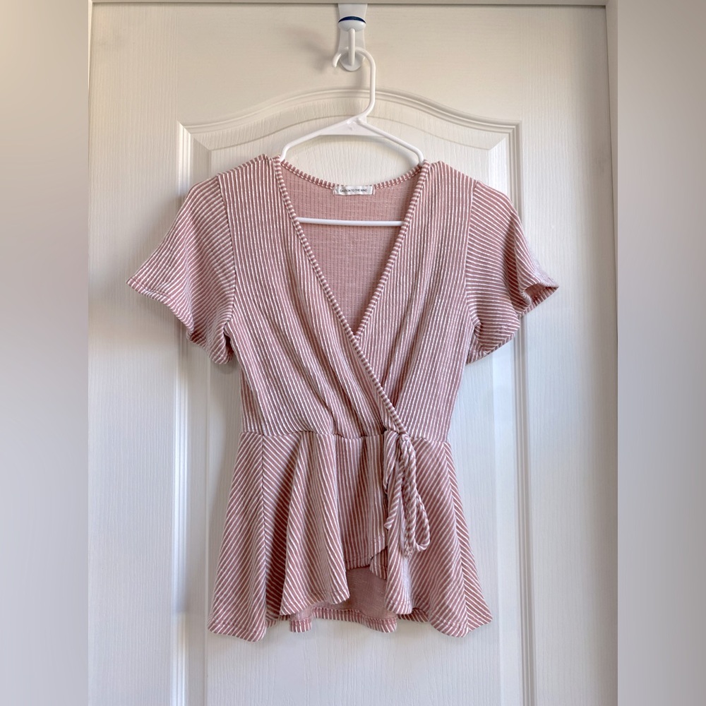 Caution To The Wind Stripped Shirt - Women’s M - Pink and White